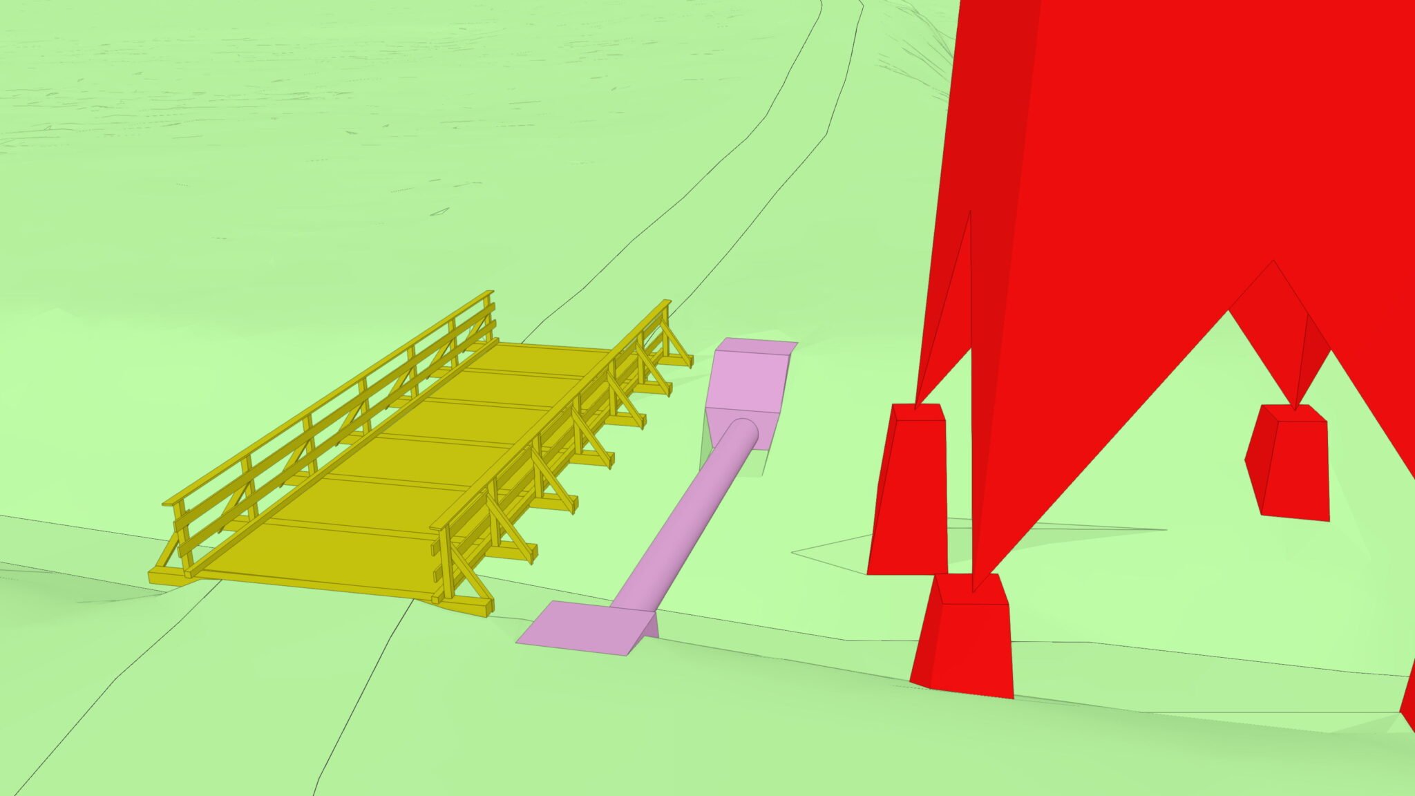 3D-Modellierung von Brücke, Sammelkanal und Freileitungsmast